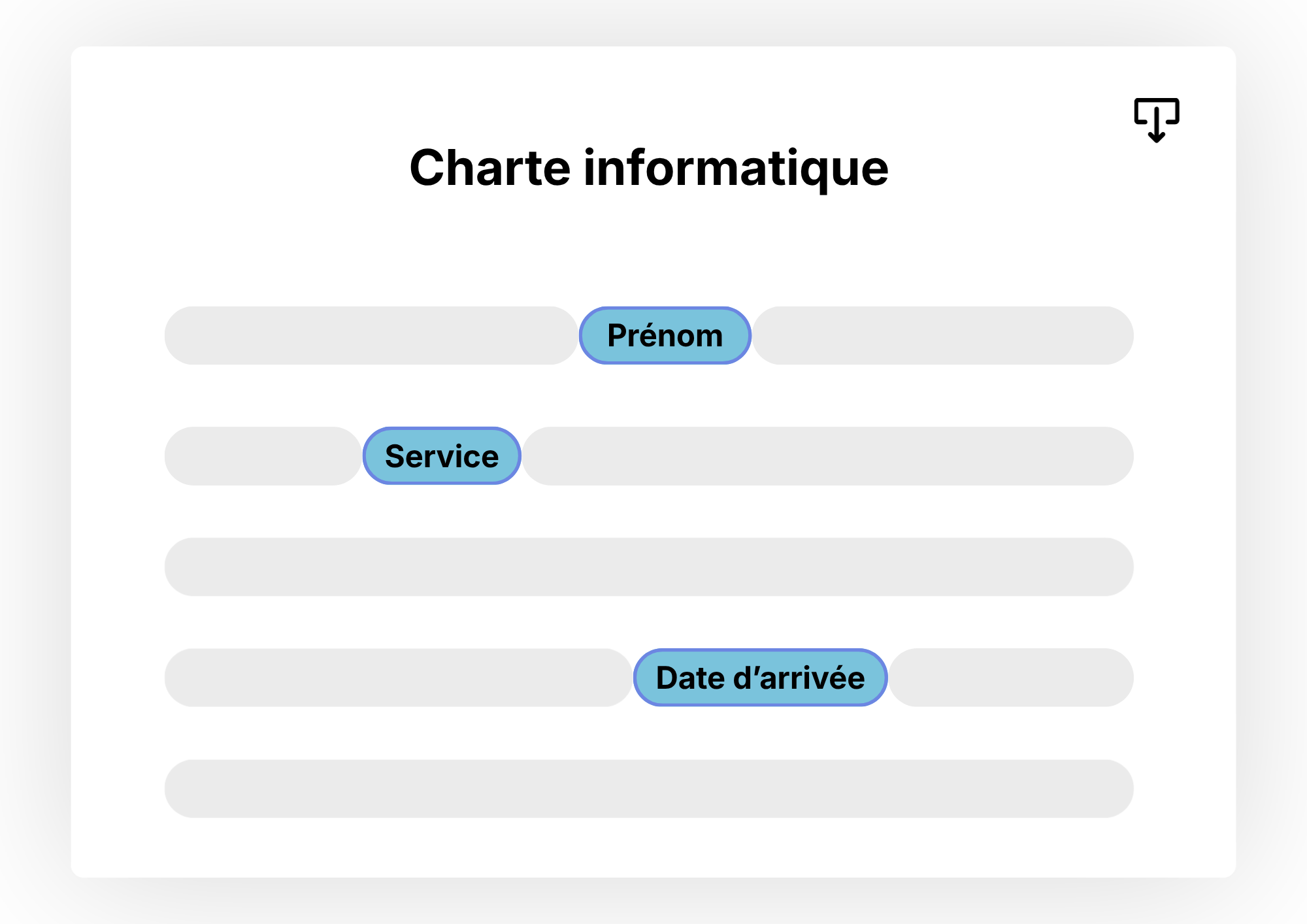 Un document Sowell personnalisable avec des variables, rempli automatiquement pour chaque recrue