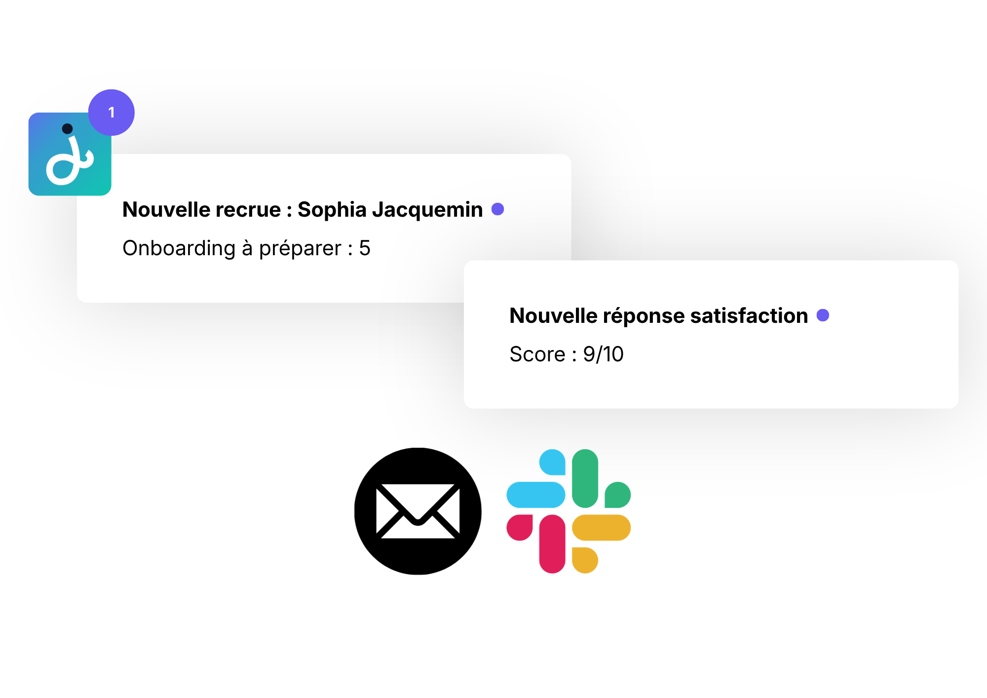 Le manager pr&eacute;venu dans Slack et par e-mail d&egrave;s qu'une recrue arrive, avec ses t&acirc;ches